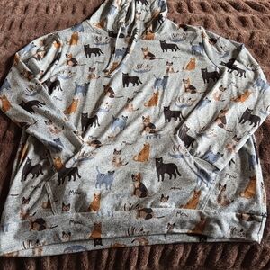 Gray Cat Print Hoodie